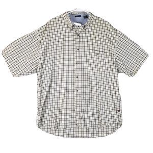 Bugle Boy Classics Shirt Mens XL Beige Plaid Short Sleeve Classic Preppy